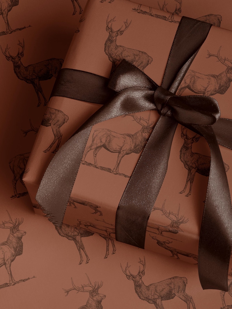 Deer Wrapping Paper Elk Gift Wrap Hunting Gift for Men Holiday Wrapping Paper Christmas Gift Masculine Gift Christmas Present Stag Party