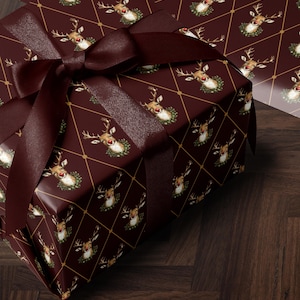 Holiday Reindeer Gift Wrap Christmas Present Gift Wrap Festive Decor Christmas Wrapping Paper Roll Deer Design Holiday Decor Christmas Paper