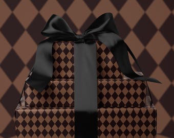 Brown Harlequin Gift Wrap Classy Wrapping Paper Birthday Traditional Gift Wrap Vintage Wrapping Paper Holiday Gift Wrap for Him Gift Brother