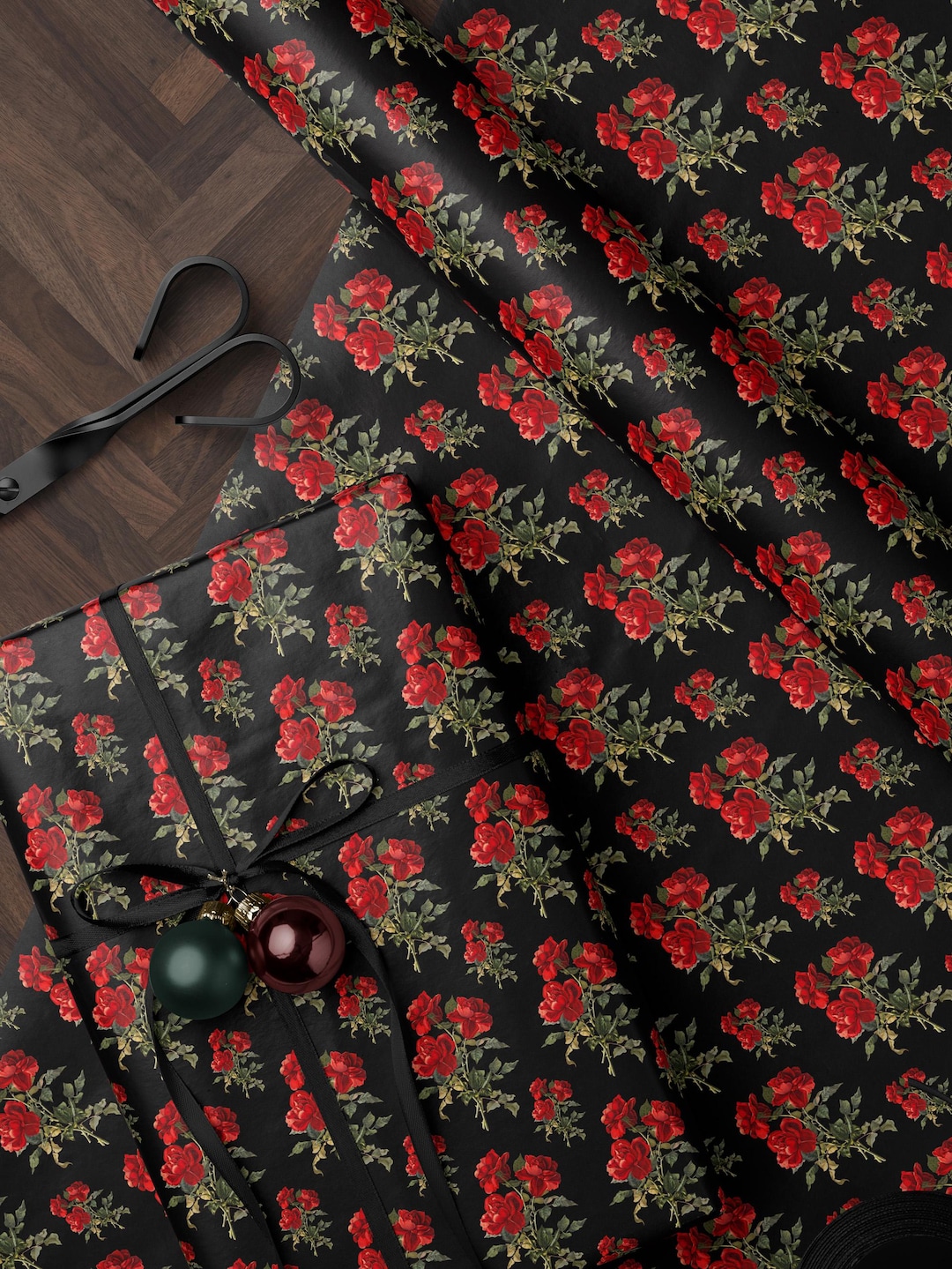 Holiday Gift Wrap Rose Wrapping Paper Flower Bouquet Gift Wrap ...