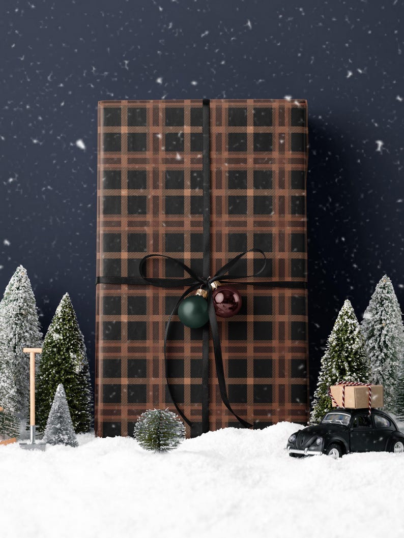 Brown Plaid Wrapping Paper Holiday Gift Wrap Christmas Present Wrapping Idea Christmas Party Gift Vintage Wrapping Paper Premium Gift Wrap