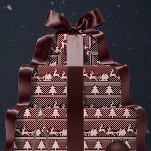 Christmas Sweater Wrapping Paper Santa Sleigh and Reindeer Gift Wrap Ugly Christmas Sweater Design Cozy Christmas Decor Holiday Gift Wrap