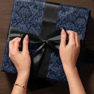 Sapphire Blue Wrapping Paper Blue Floral Gift Wrap Moody Flower Design Gift Wrap for Wedding Wrapping Paper Bridal Shower Gift for Bride