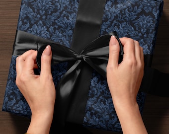 Sapphire Blue Wrapping Paper Blue Floral Gift Wrap Moody Flower Design Gift Wrap for Wedding Wrapping Paper Bridal Shower Gift for Bride