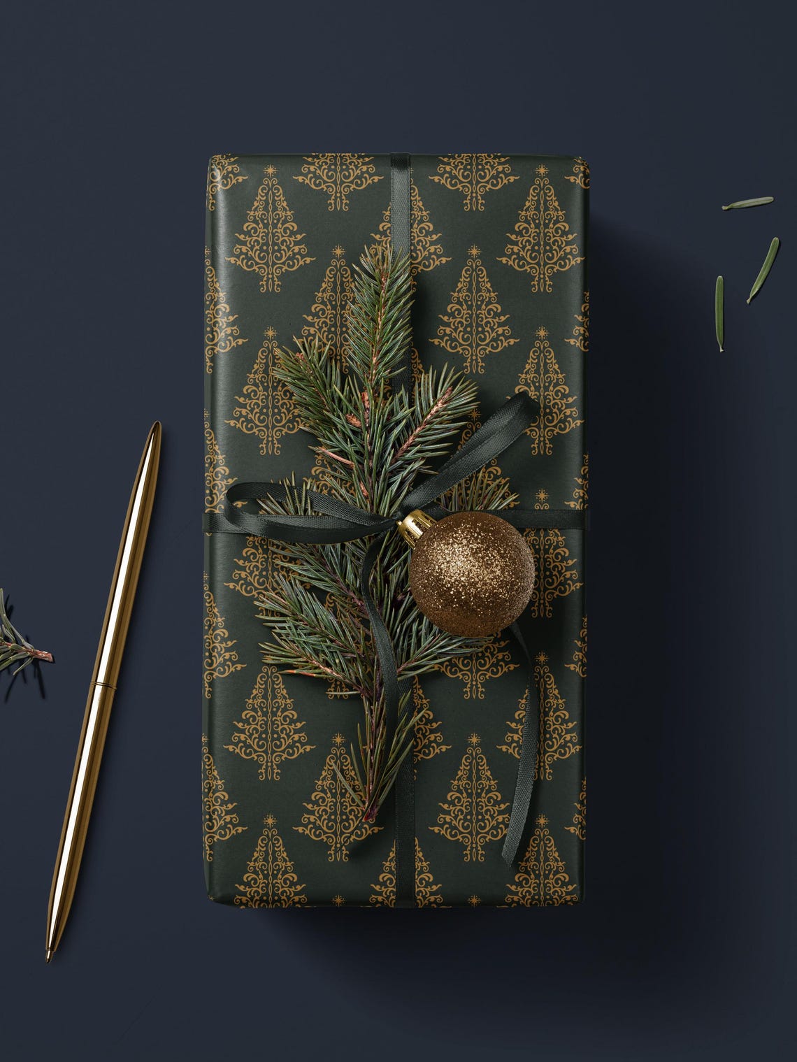 Green Christmas Wrapping Paper Tree Gift Wrap Festive Decor Christmas ...
