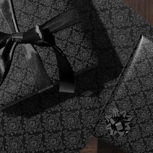 Gothic Gift Wrap Black Wrapping Paper Damask Decor Dark Moody Wrapping Paper Xmas Gift Wrap Paper Elegant Halloween Gift Christmas Party