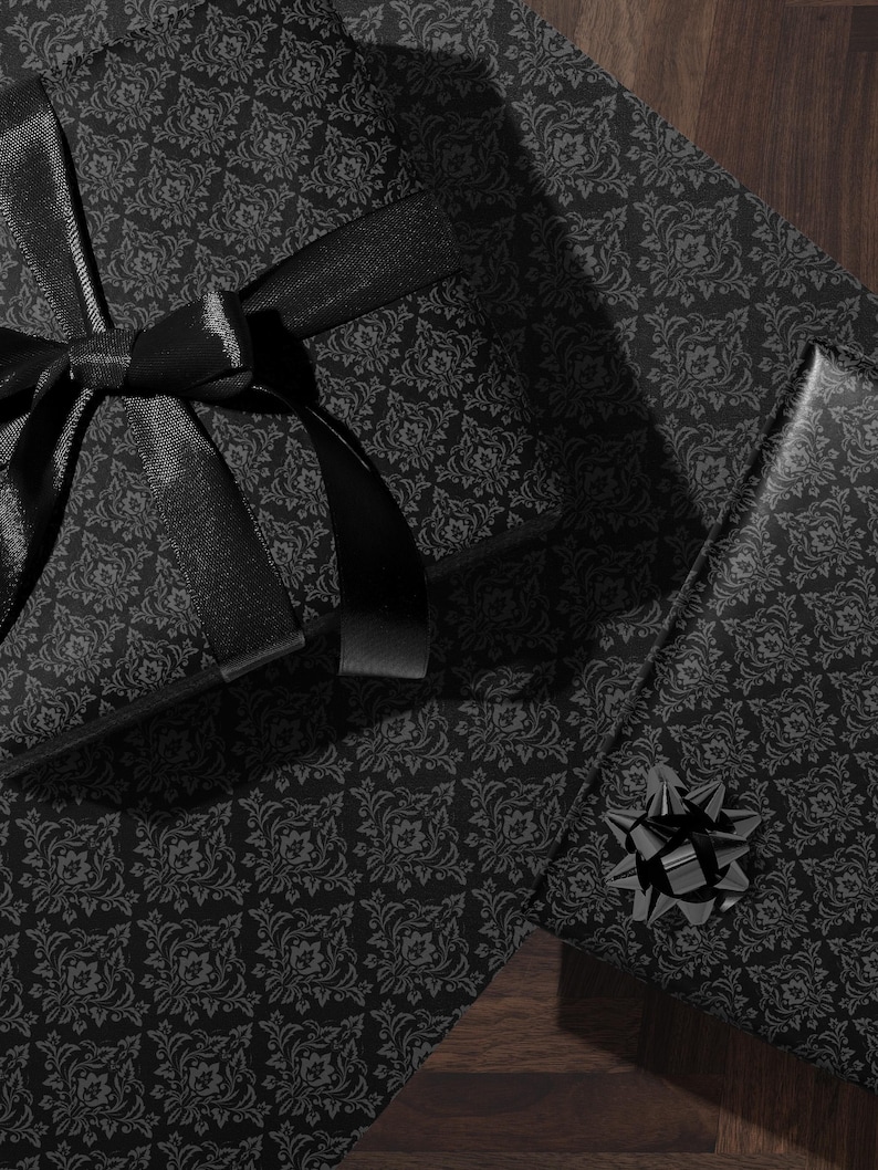 Gothic Gift Wrap Black Wrapping Paper Damask Decor Dark Moody Wrapping Paper Xmas Gift Wrap Paper Elegant Halloween Gift Christmas Party