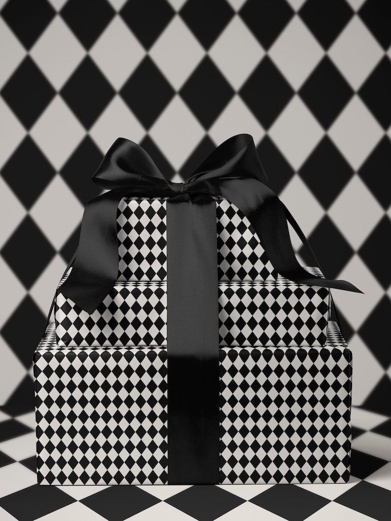 Premium Gift Wrap Harlequin Wrapping Paper Christmas Gift Wrap Holiday Wrapping Paper Black and White Paper Plaid Gift Wrap Traditional