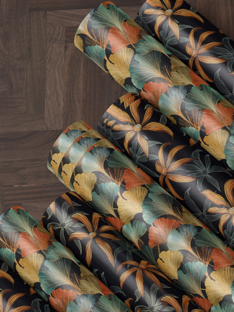Moody Floral Print Wrapping Paper Birthday Gift Package for Her Elegant Gift Wrap Wedding Packaging Paper Tropical Party Decor Moody Flower