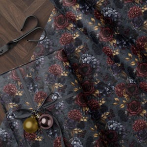 Moody Flower Wrapping Paper Dark Floral Gift Wrap Dark Academia Decor Gothic Gift Wrap Winter Flower Print Drawer Liner Paper Gift for Mom