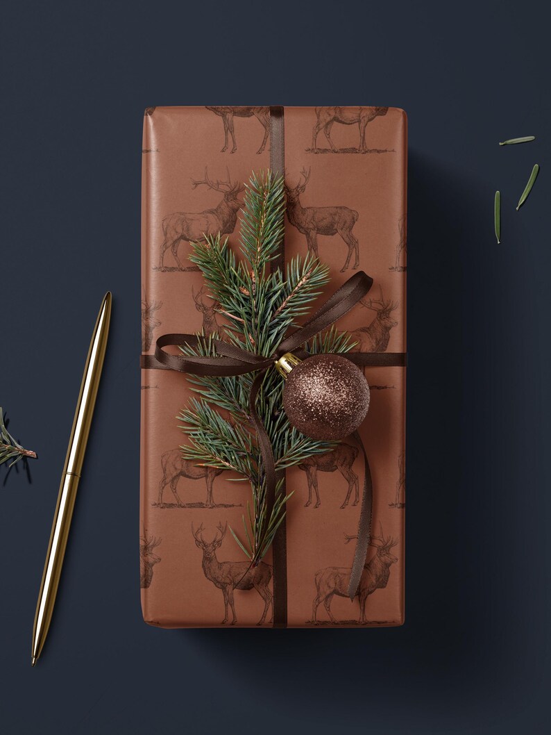 Deer Wrapping Paper Elk Gift Wrap Hunting Gift for Men Holiday Wrapping Paper Christmas Gift Masculine Gift Christmas Present Stag Party