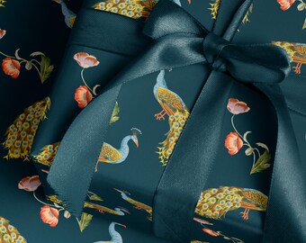 Peacock Gift Wrap Print Peacock Wrapping Paper Wedding Gift Wrap Roll Elegant Gift Wrap Romantic Gift for Her Peacock Feather Pattern