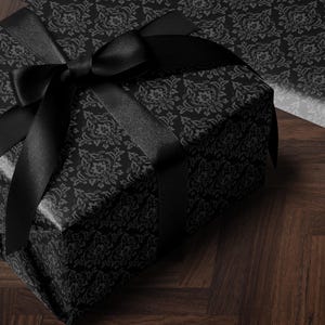 Gothic Gift Wrap Black Wrapping Paper Damask Decor Dark Moody Wrapping Paper Xmas Gift Wrap Paper Elegant Halloween Gift Christmas Party