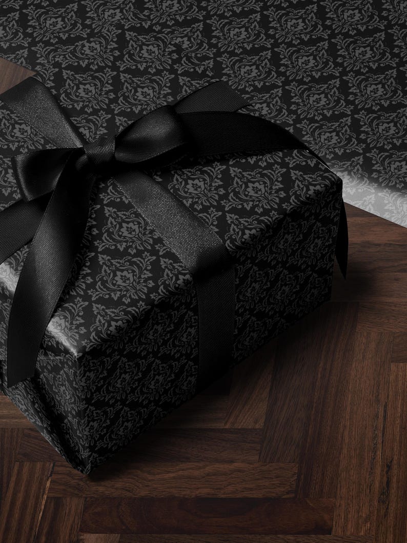 Gothic Gift Wrap Black Wrapping Paper Damask Decor Dark Moody Wrapping Paper Xmas Gift Wrap Paper Elegant Halloween Gift Christmas Party