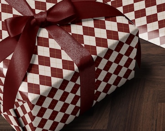 Holiday Wrapping Paper Traditional Gift Wrap Plaid Gift Wrap Red and White Wrapping Paper Classic Christmas Wrapping Paper Argyle Pattern