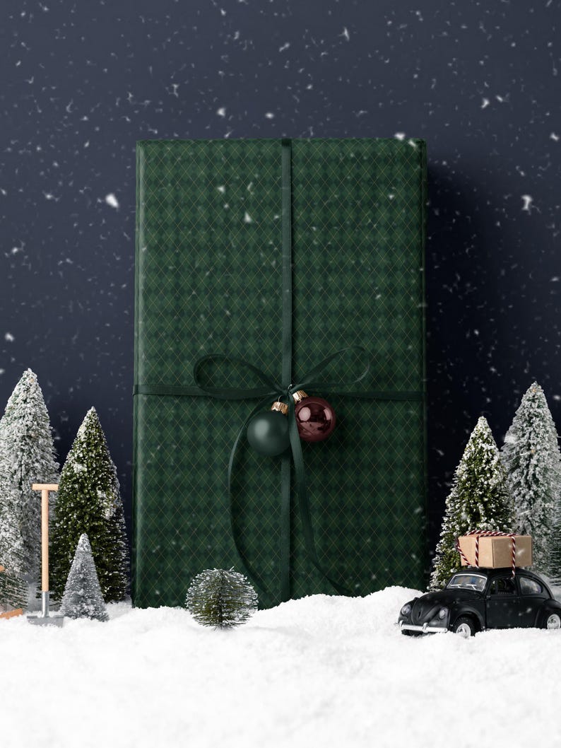 Green Argyle Wrapping Paper Birthday Gift Wrapping Paper Golf Gift Wrap Christmas Wrapping Paper Green Plaid Gift Wrap for Him Gift Brother