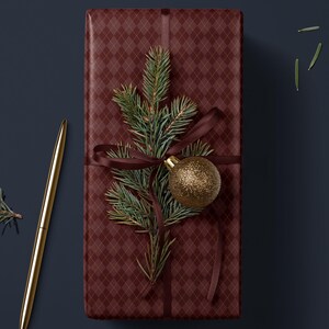 Red Diamond Gift Wrap Mom Traditional Gift Wrap Christmas Wrapping Paper Roll Classic Wrapping Paper Red Argyle Paper Elegant Gift Wrap