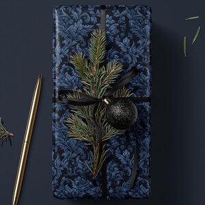 Sapphire Blue Wrapping Paper Blue Floral Gift Wrap Moody Flower Design Gift Wrap for Wedding Wrapping Paper Bridal Shower Gift for Bride