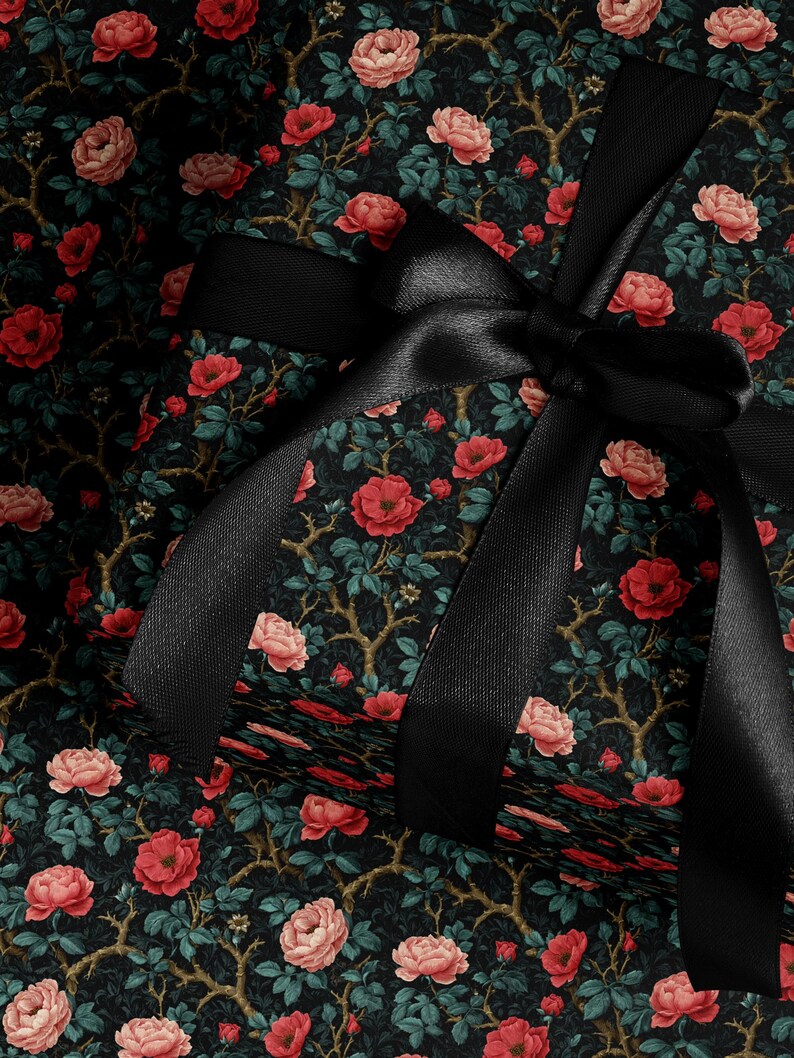 Gothic Floral Wrapping Paper Garden Party Gift Wrap Vintage Wrapping Paper Botanical Print Wedding Gift Wrapping Paper Pattern Gift Wrap Mom