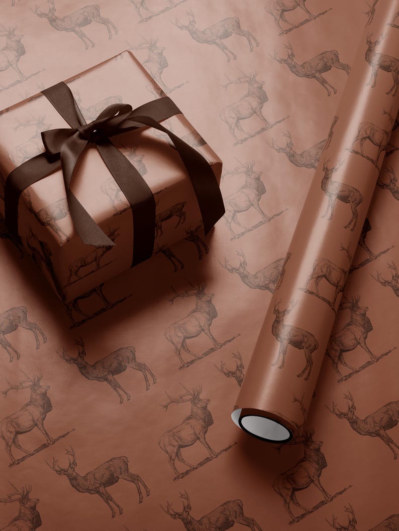 Deer Wrapping Paper Elk Gift Wrap Hunting Gift for Men Holiday Wrapping Paper Christmas Gift Masculine Gift Christmas Present Stag Party