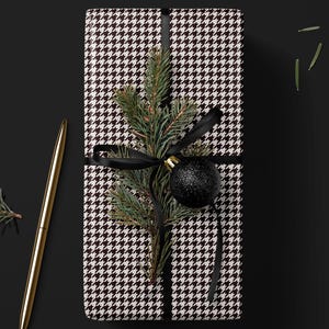 Houndstooth Gift Wrap Paper Vintage Wrapping Paper Black and White Plaid Gift Wrap College Gift for Her Decorative Paper Wrapping Supplies