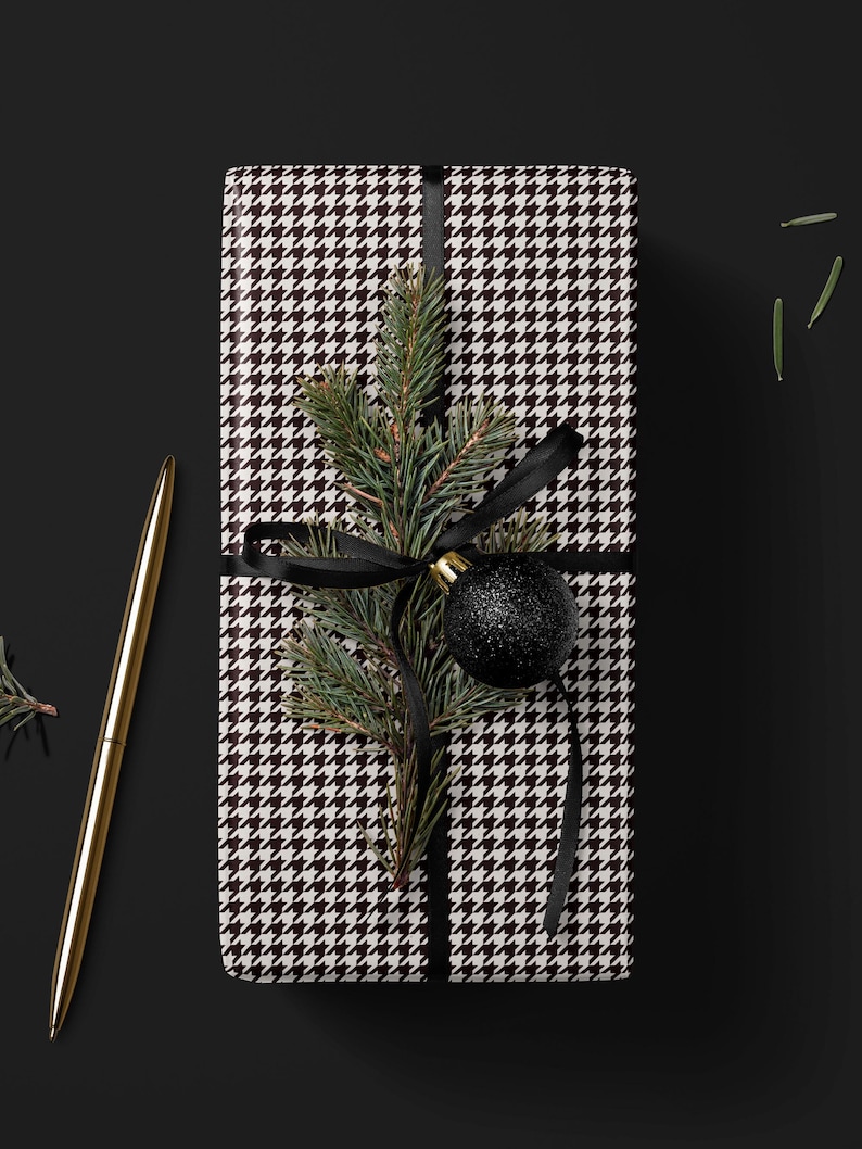 Houndstooth Gift Wrap Paper Vintage Wrapping Paper Black and White Plaid Gift Wrap College Gift for Her Decorative Paper Wrapping Supplies