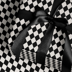 Premium Gift Wrap Harlequin Wrapping Paper Christmas Gift Wrap Holiday Wrapping Paper Black and White Paper Plaid Gift Wrap Traditional