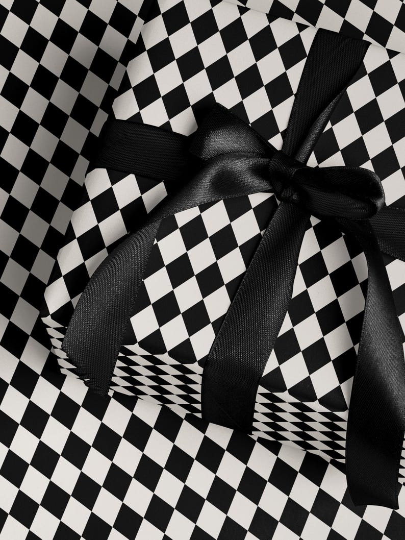 Premium Gift Wrap Harlequin Wrapping Paper Christmas Gift Wrap Holiday Wrapping Paper Black and White Paper Plaid Gift Wrap Traditional