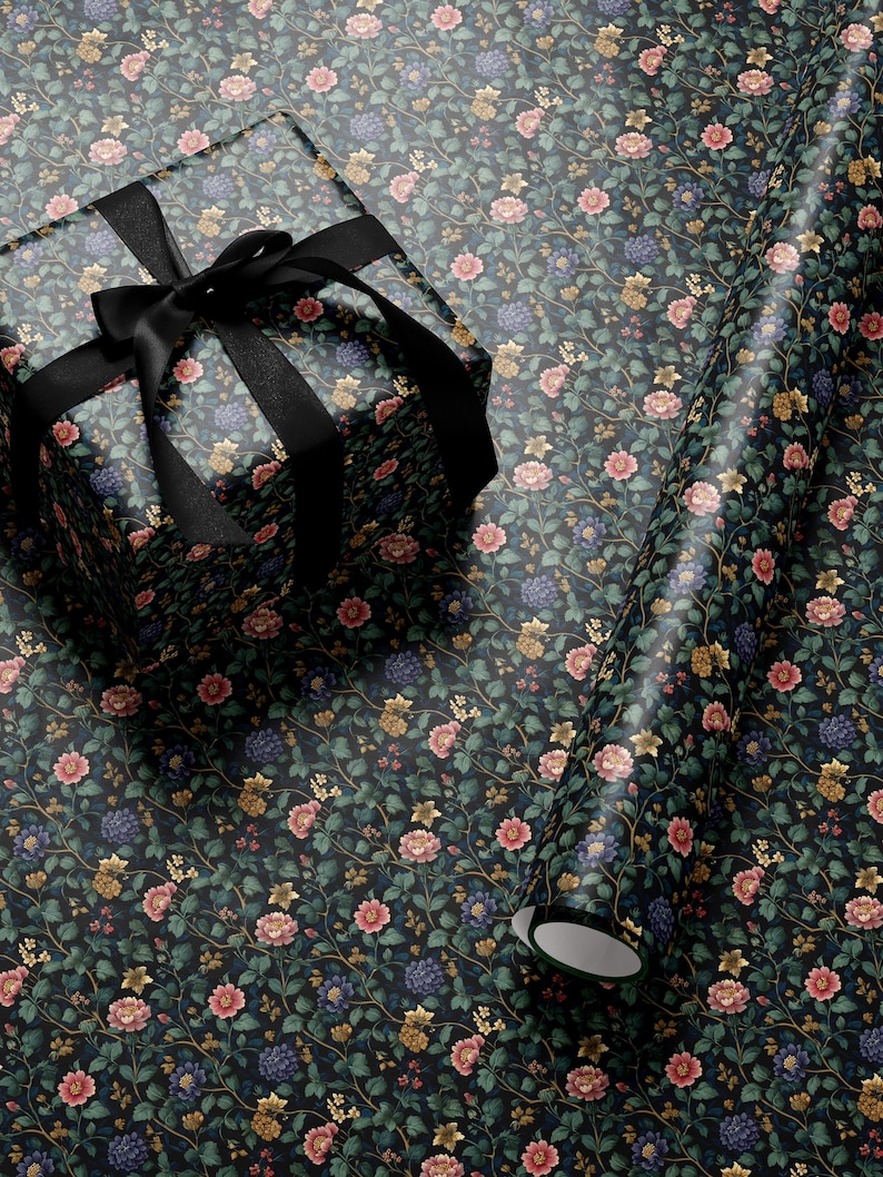 Botanical Garden Wrapping Paper Roll Elegant Gift Wrap Rose Wrapping Paper Lovely Design Gift Wrap Wedding Wrapping Paper Botanical Print