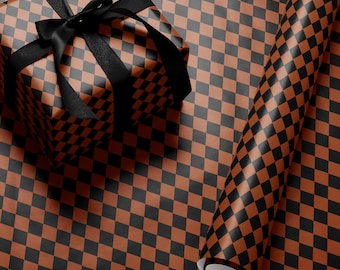 Halloween Wrapping Paper Fall Gift Wrap Orange and Black Paper Harlequin Design October Birthday Gift Wrap Roll Autumn Wrapping Paper Print
