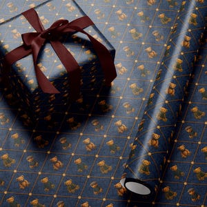 Children Gift Wrap Teddy Bear Wrapping Paper First Birthday Party Gift Wrap Blue Wrapping Paper for Him Vintage Wrapping Paper Adorable Bear