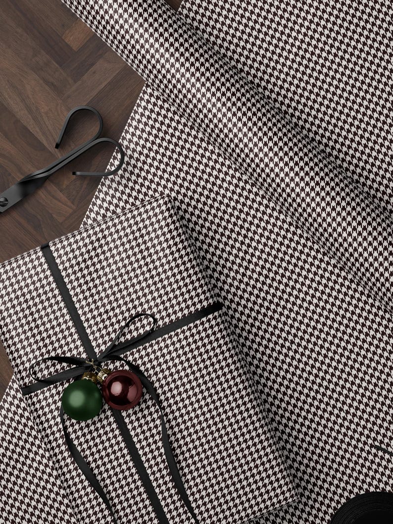 Houndstooth Gift Wrap Paper Vintage Wrapping Paper Black and White Plaid Gift Wrap College Gift for Her Decorative Paper Wrapping Supplies