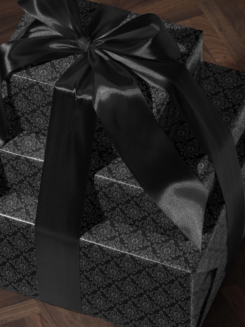 Gothic Gift Wrap Black Wrapping Paper Damask Decor Dark Moody Wrapping Paper Xmas Gift Wrap Paper Elegant Halloween Gift Christmas Party