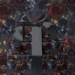 Moody Flower Wrapping Paper Dark Floral Gift Wrap Dark Academia Decor Gothic Gift Wrap Winter Flower Print Drawer Liner Paper Gift for Mom
