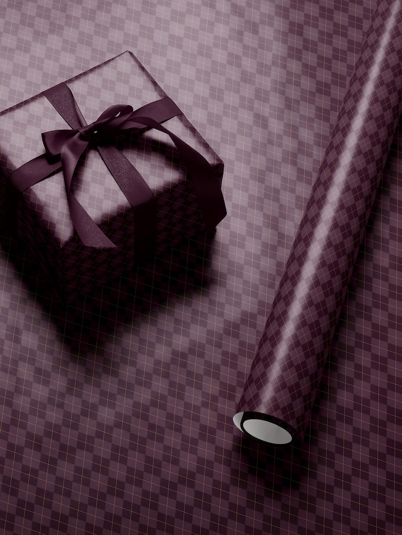 Argyle Purple Wrapping Paper Birthday Purple Plaid Gift Wrap Mom Anniversary Gift for Her Vintage Wrapping Paper Craft Decoupage Paper