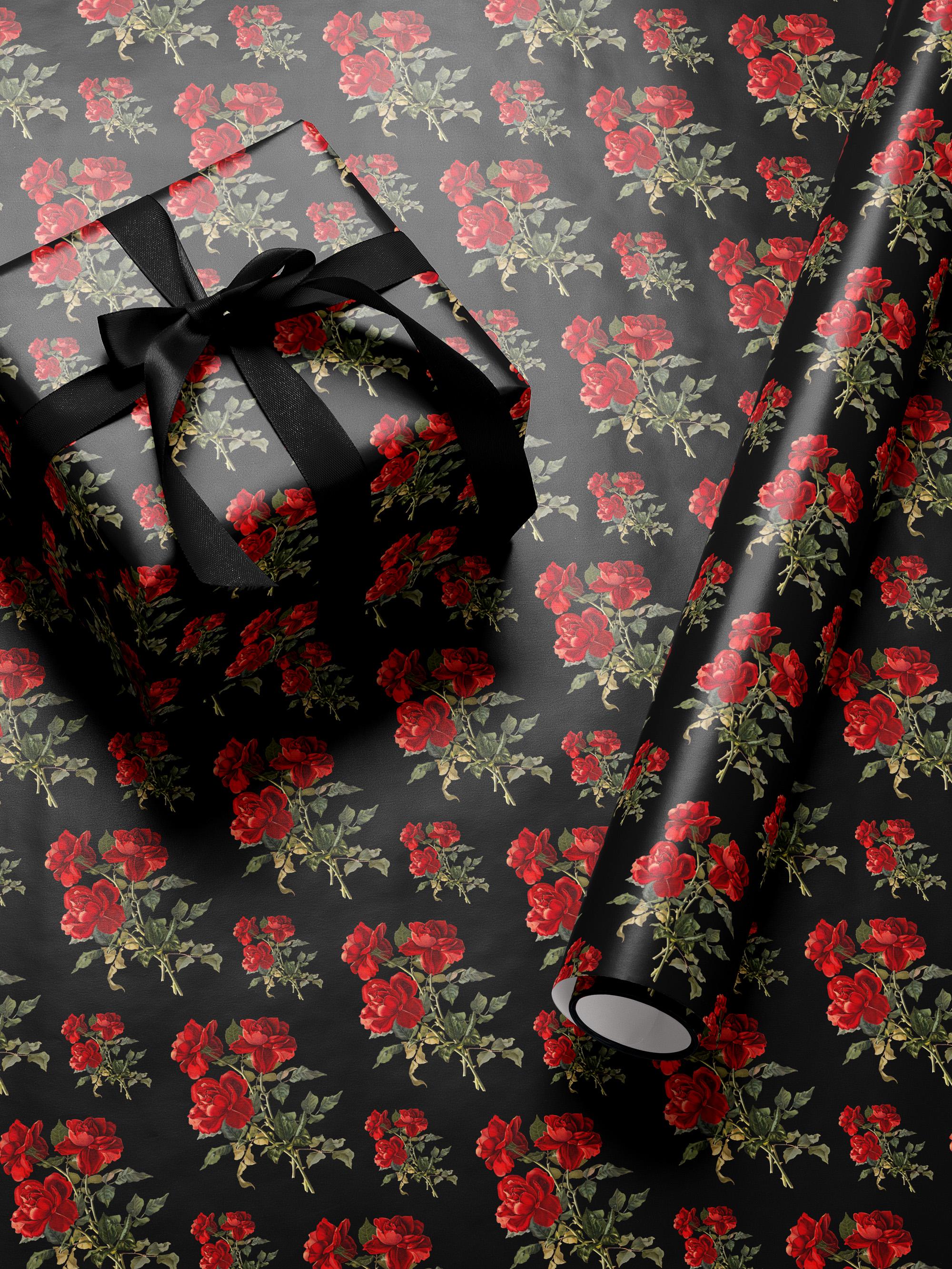Holiday Gift Wrap Rose Wrapping Paper Flower Bouquet Gift Wrap ...