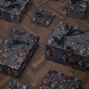Moody Flower Wrapping Paper Dark Floral Gift Wrap Dark Academia Decor Gothic Gift Wrap Winter Flower Print Drawer Liner Paper Gift for Mom