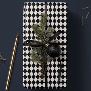 Premium Gift Wrap Harlequin Wrapping Paper Christmas Gift Wrap Holiday Wrapping Paper Black and White Paper Plaid Gift Wrap Traditional