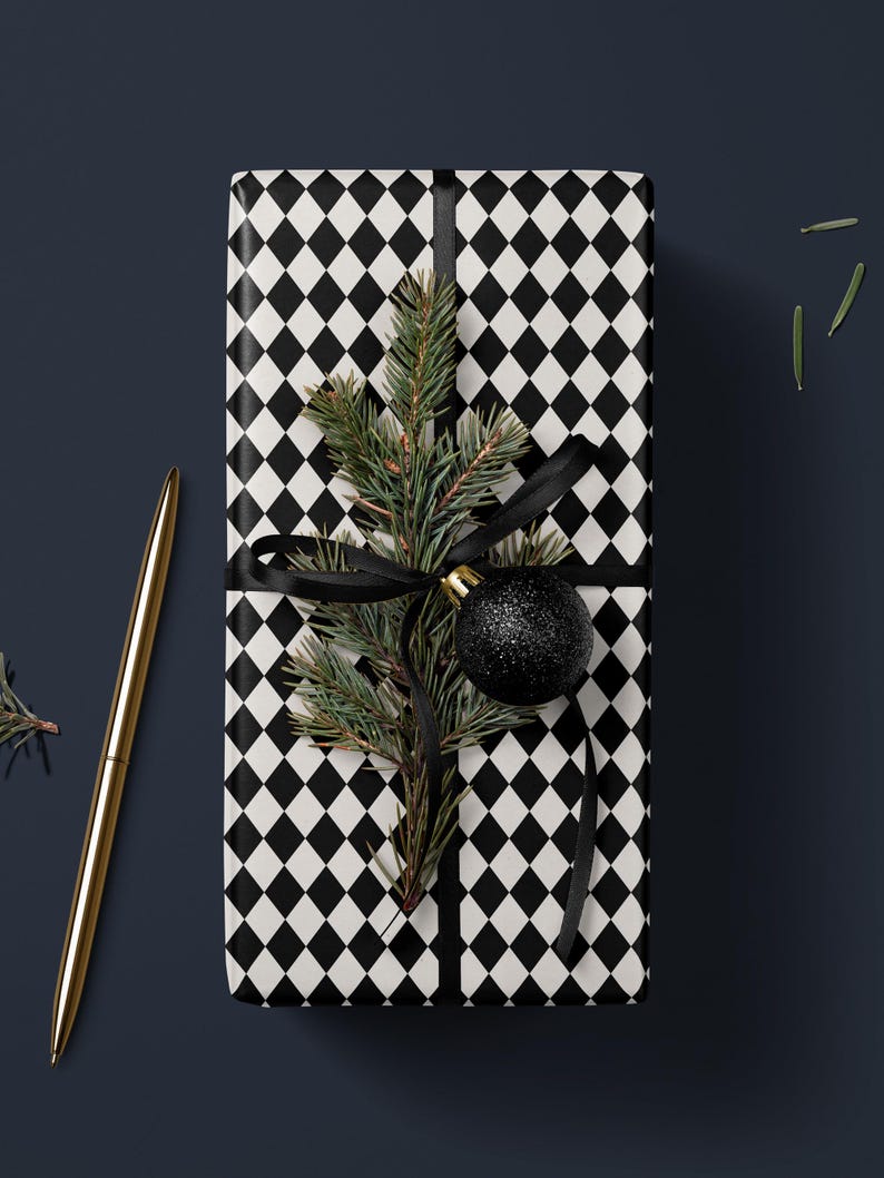 Premium Gift Wrap Harlequin Wrapping Paper Christmas Gift Wrap Holiday Wrapping Paper Black and White Paper Plaid Gift Wrap Traditional