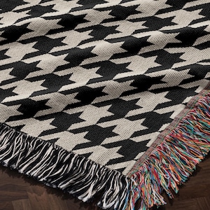 Houndstooth geweven deken gooien tapijt slaapzaal bed deken zwart-wit geruite college deken cadeau voor haar Alabama deken Alabama cadeau