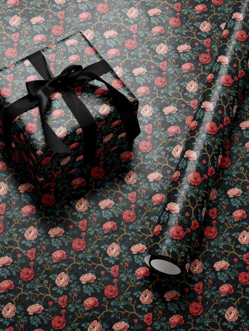 Gothic Floral Wrapping Paper Garden Party Gift Wrap Vintage Wrapping Paper Botanical Print Wedding Gift Wrapping Paper Pattern Gift Wrap Mom