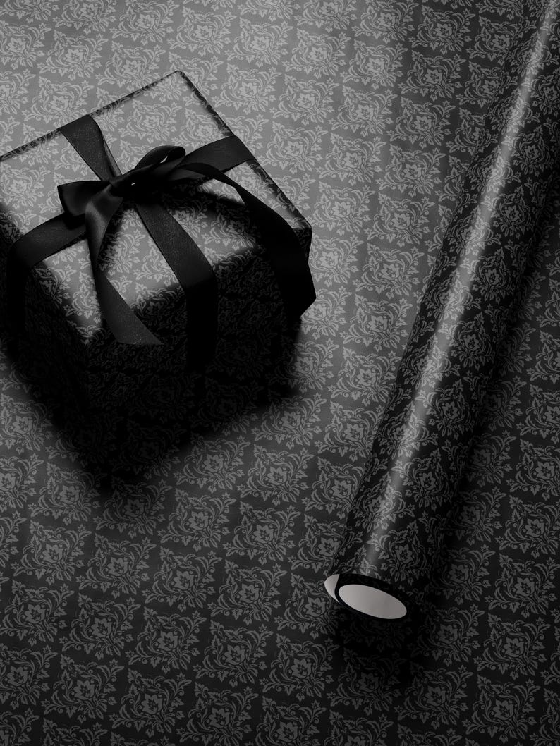 Gothic Gift Wrap Black Wrapping Paper Damask Decor Dark Moody Wrapping Paper Xmas Gift Wrap Paper Elegant Halloween Gift Christmas Party