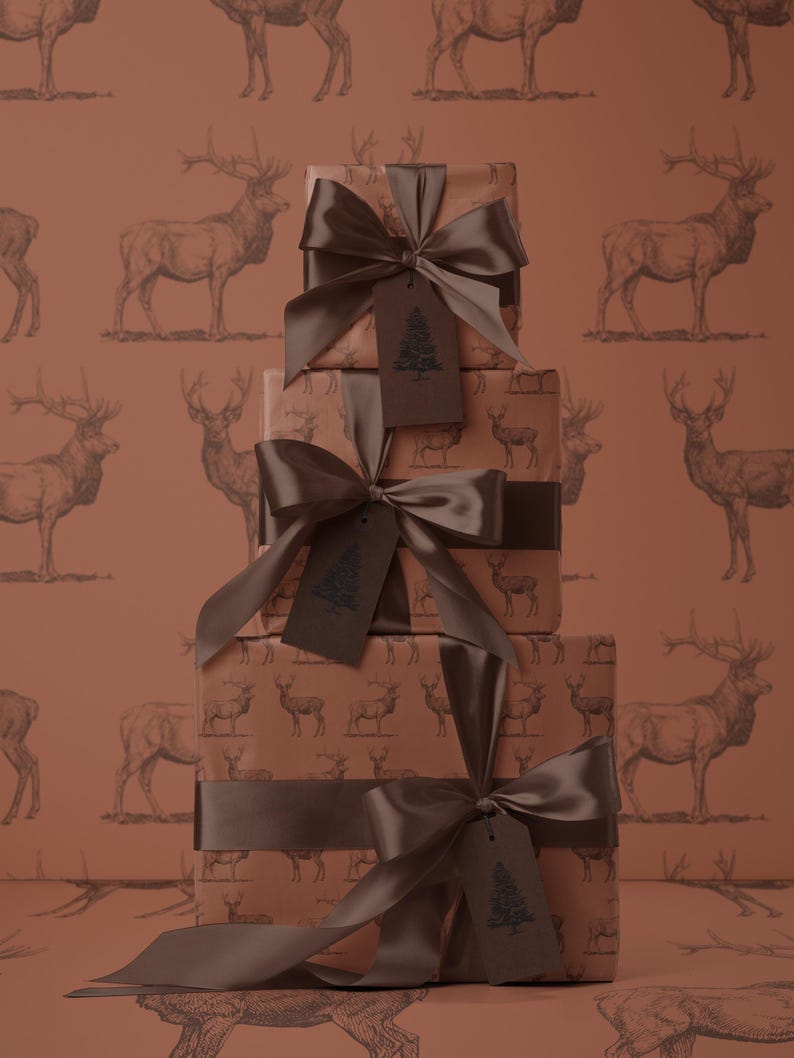 Deer Wrapping Paper Elk Gift Wrap Hunting Gift for Men Holiday Wrapping Paper Christmas Gift Masculine Gift Christmas Present Stag Party