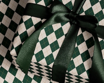 Holiday Gift Wrap Green Christmas Present Paper Traditional Gift Wrap Christmas Wrapping Paper Roll Nostalgic Gift Wrap Checkered Design