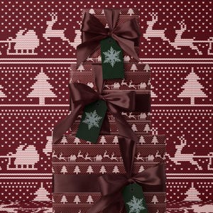 Christmas Sweater Wrapping Paper Santa Sleigh and Reindeer Gift Wrap Ugly Christmas Sweater Design Cozy Christmas Decor Holiday Gift Wrap