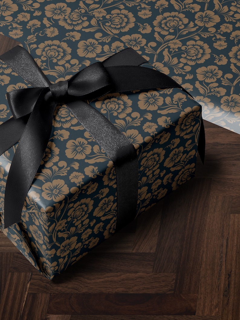 Floral Gift Wrap Blue Wrapping Paper Gift Wrap Mom Vintage Wrapping Paper Bridal Shower Gift for Bride to be Baby Shower Gift Wrap Wedding
