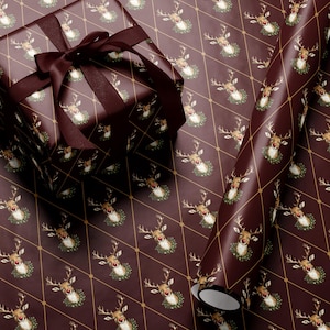 Holiday Reindeer Gift Wrap Christmas Present Gift Wrap Festive Decor Christmas Wrapping Paper Roll Deer Design Holiday Decor Christmas Paper