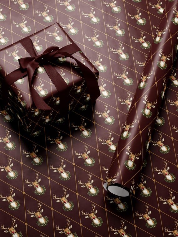 Holiday Reindeer Gift Wrap Christmas Present Gift Wrap Festive Decor Christmas Wrapping Paper Roll Deer Design Holiday Decor Christmas Paper