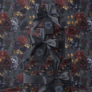 Moody Flower Wrapping Paper Dark Floral Gift Wrap Dark Academia Decor Gothic Gift Wrap Winter Flower Print Drawer Liner Paper Gift for Mom