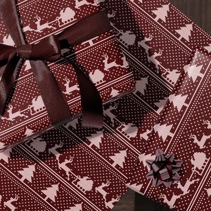 Christmas Sweater Wrapping Paper Santa Sleigh and Reindeer Gift Wrap Ugly Christmas Sweater Design Cozy Christmas Decor Holiday Gift Wrap